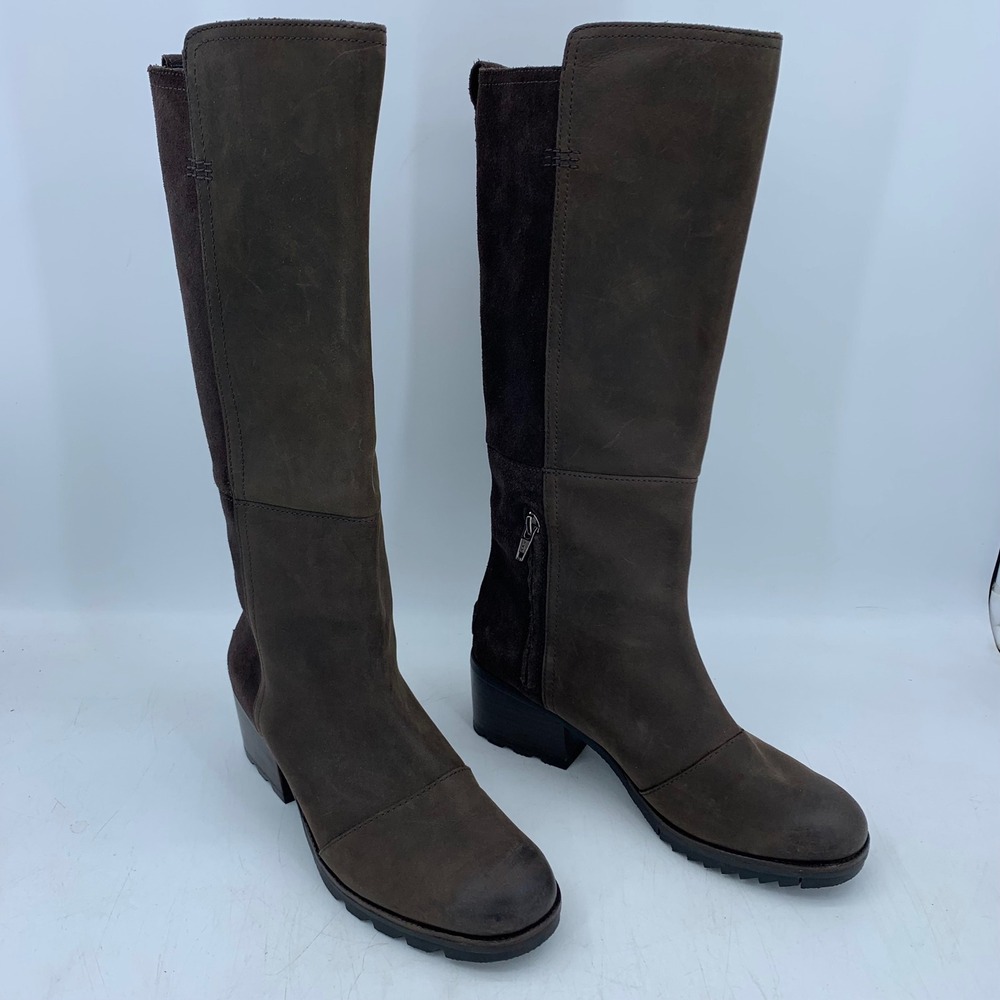 Sorel Cate Tall Equestrian Leather Suede Boots Brown Womens 8 Dark Academia Fall